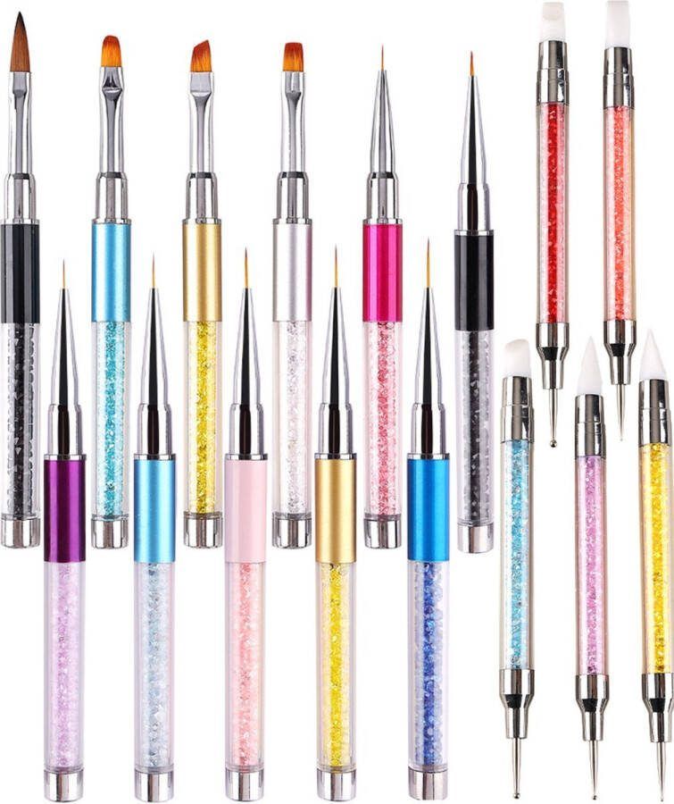 YUBBI 16 delige Nail Art Penselen Set Nagellak Acryl Penselen Fineliner Penseel Dotting Tools Siliconen Nail Art Penselen