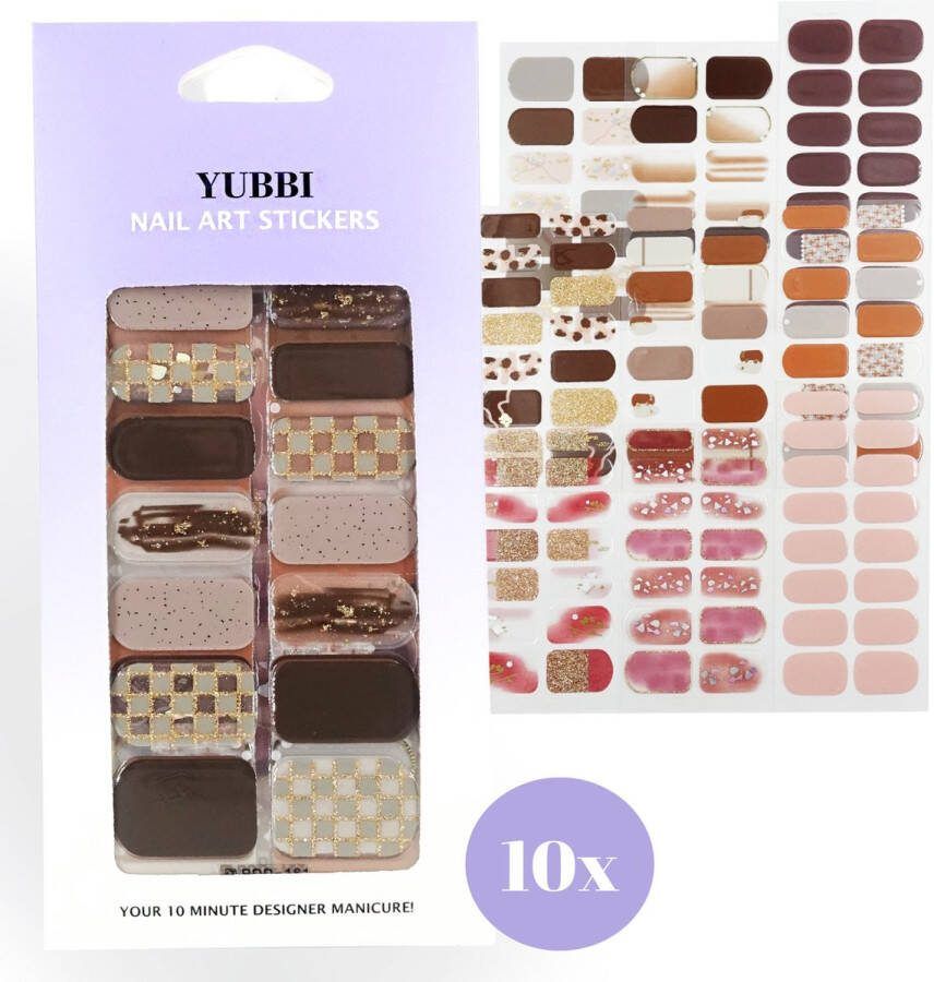 YUBBI Nail Art Nagel Stickers Nail Wraps Stencils Zelfklevend 10 Vellen Beige Assortiment