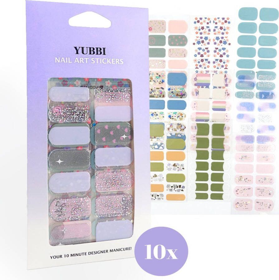 YUBBI Nail Art Nagel Stickers Nail Wraps Stencils Zelfklevend 10 Vellen Pastel Assortiment
