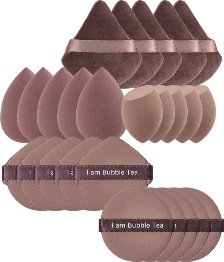 YUBBI Professional Beauty Blender Set Make Up Spons Cushion Spons Foundation Applicator Poederspons 50 Stuks Bubble Tea Bruin