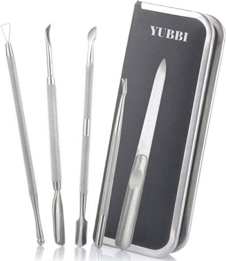 YUBBI Professionele Nagelverzorging Set 5 Delig Nagelriem Duwer Bokkenpootje Gellak Verwijderaar Nagelvijl Gel Acryl Nagel Prep RVS Inclusief Opbergetui