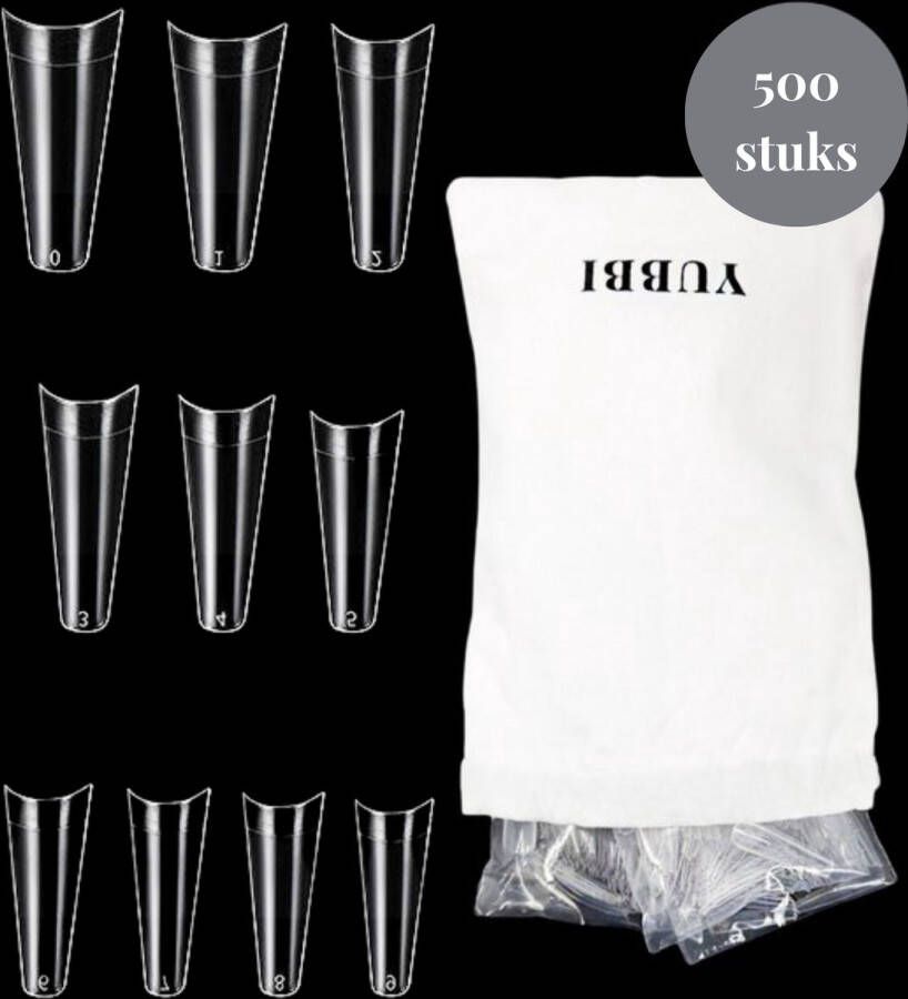 YUBBI Transparante Nagel Tips 500 stuks Coffin Shape Nagel Verlenging – Nageltips voor Gel en Acrylnagels Kunstnagels Nepnagels 10 maten