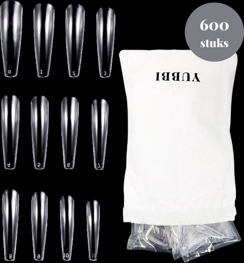 YUBBI Transparante Nagel Tips 600 stuks Coffin Shape Nagel Verlenging – Nageltips voor Gel en Acrylnagels Kunstnagels Nepnagels 12 maten