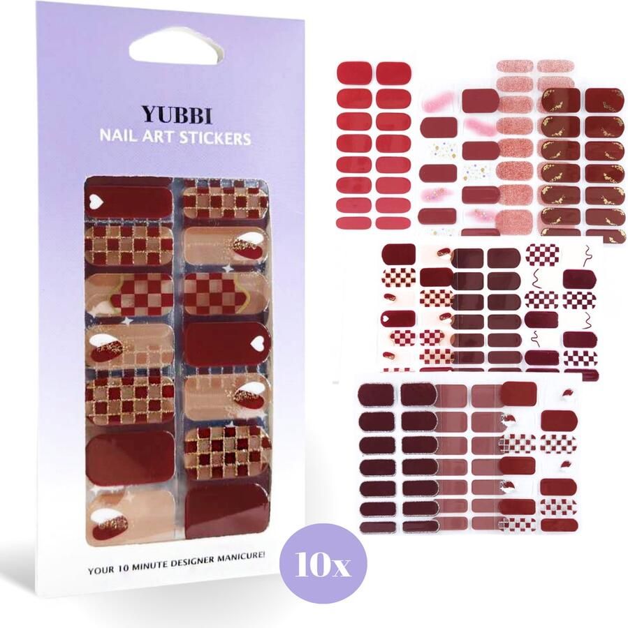 YUBBI Nail Art Nagel Stickers Nail Wraps Stencils Zelfklevend 10 Vellen Rood Assortiment