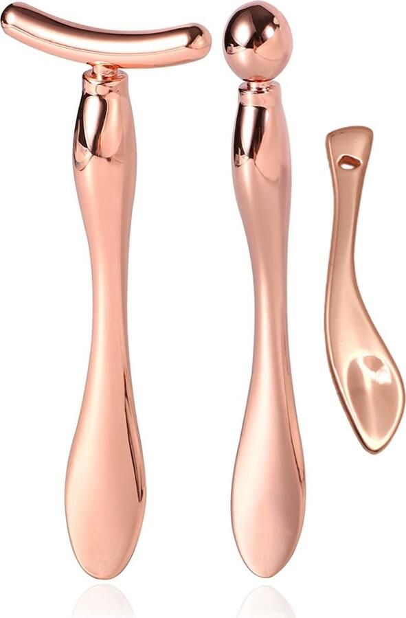 YUBBI Oogroller Gezichtsmassage Set Anti Rimpel en Wallen Eyeroller Skincare Spatel Rose Goud