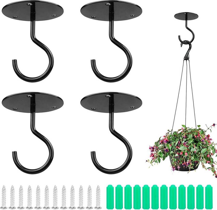 Yue 4 stuks metaal wandmontage plafondhaken planten swag haken zware belasting plafondhangers met schroeven voor hangende plantenmanden lantaarns windgong buitendecoraties (wit)