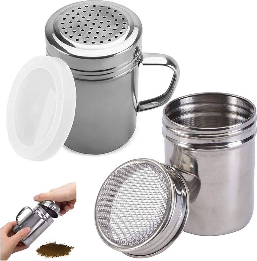 Yueser Meel Suiker Zout Shaker 2 Stuks RVS Shaker Zeef Poeder Shaker Sprinkler voor Koffie Cappuccino Latte Cacao Kaneel Poeder Suiker (2 Stijlen)