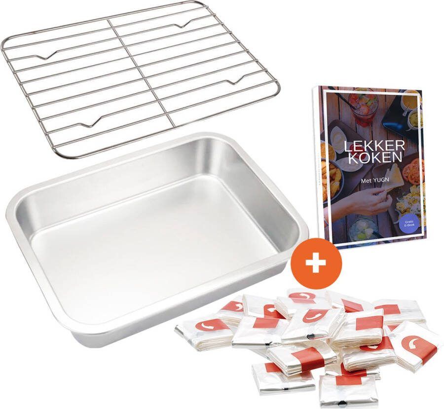 YUGN Braadslede Ovenschaal 36x27x7CM en 20 stuks Braadzakken voor in de Oven 2-in-1 Oven En Magnetron Cadeautip