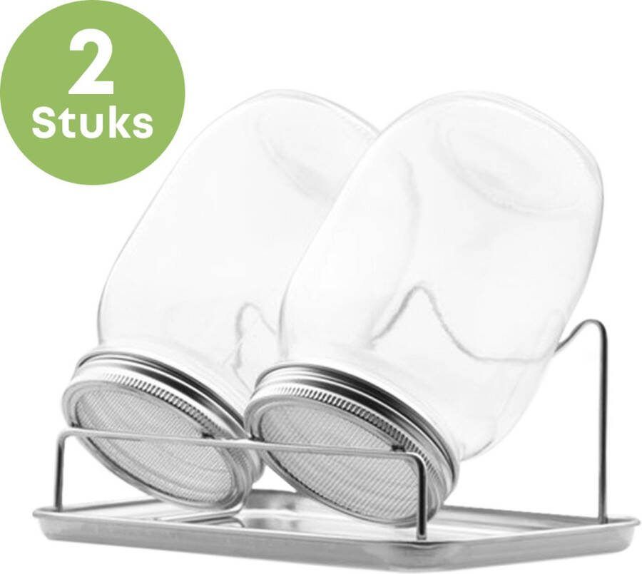 YUGN Kiempot met Deksel 2 Stuks XL 1000ML RVS Kweekbak voor kiemgroenten en kiemzaden Kiemglas met kiembakje Cadeautip