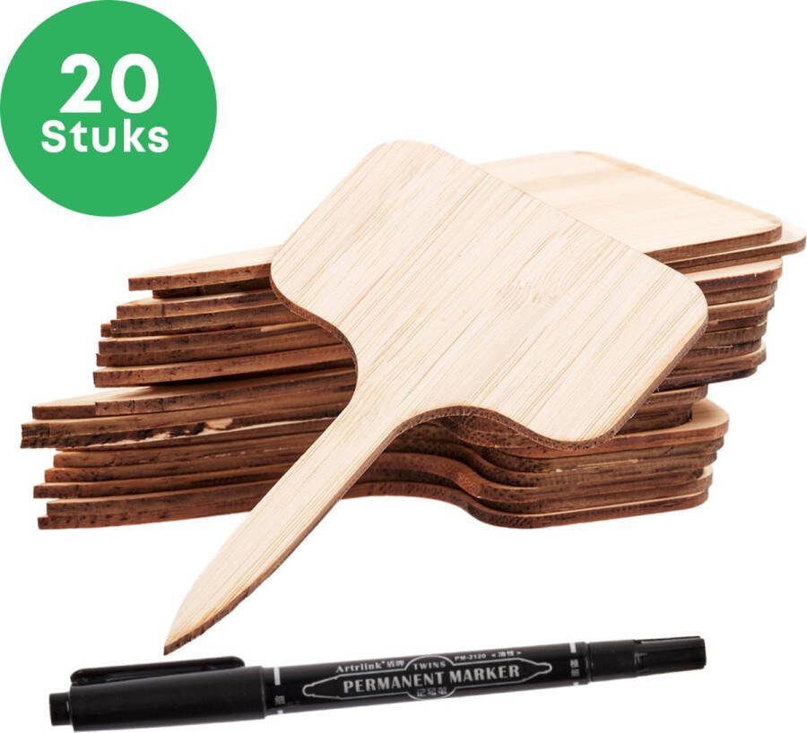 YUGN Plantenlabels 20 Stuks Bamboe Inclusief 1 pen Plantenstekers Planten Labelen Kruiden Labelen Steeketiketten Moestuin Bordjes Cadeautip
