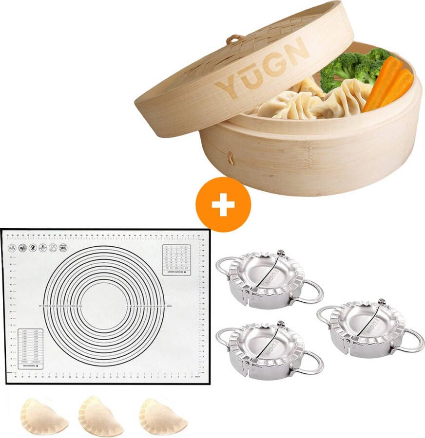 YUGN Stoommandje Bamboe en Dumpling Maker Set van 3 formaten en inclusief Siliconenmat Stoommand geschikt voor kookpan en steelpan Cadeautip