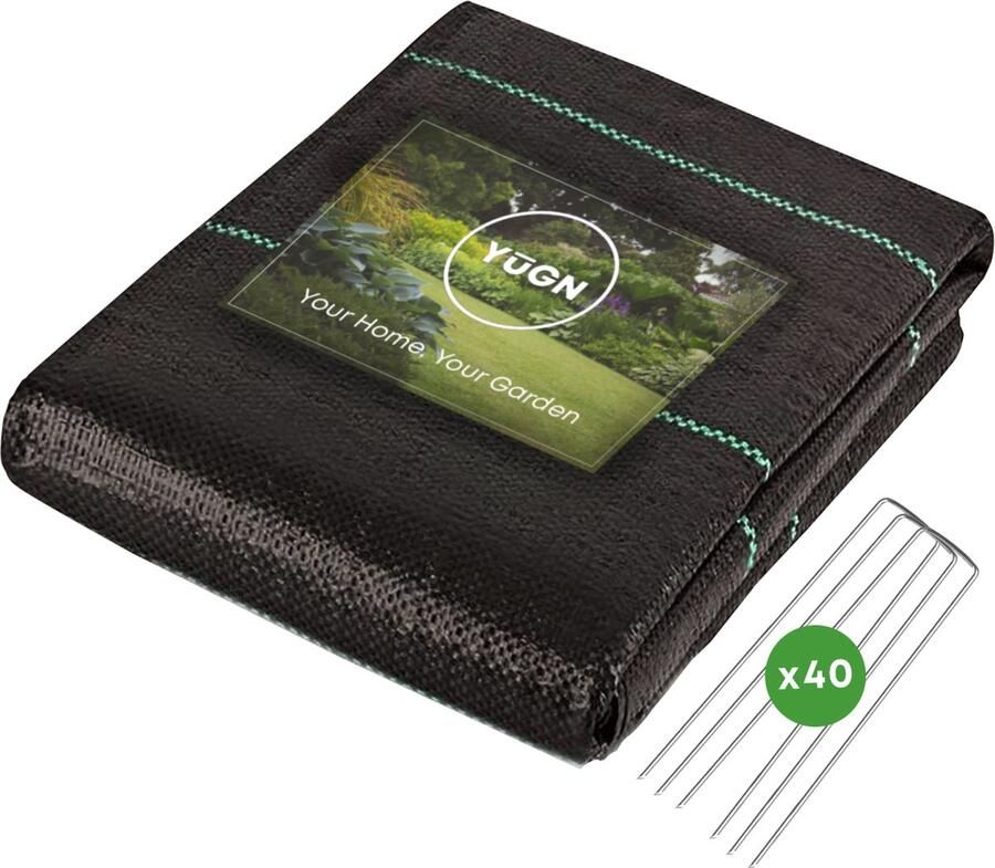YUGN Anti Worteldoek 2x10M en 40 Gronddoekpennen 20M² Duurzaam Gronddoek Bodembedekker Anti Roest Grondpennen