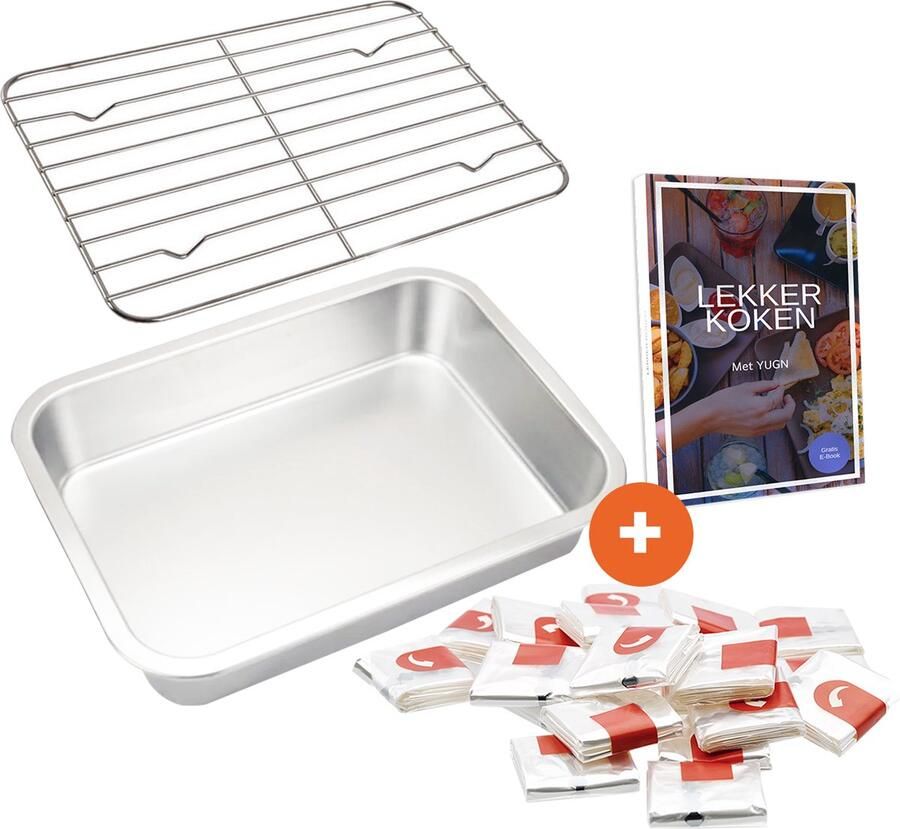 YUGN Braadslede Ovenschaal 40x30x7CM en 20 stuks Braadzakken voor in de Oven 2-in-1 Oven En Magnetron Cadeautip