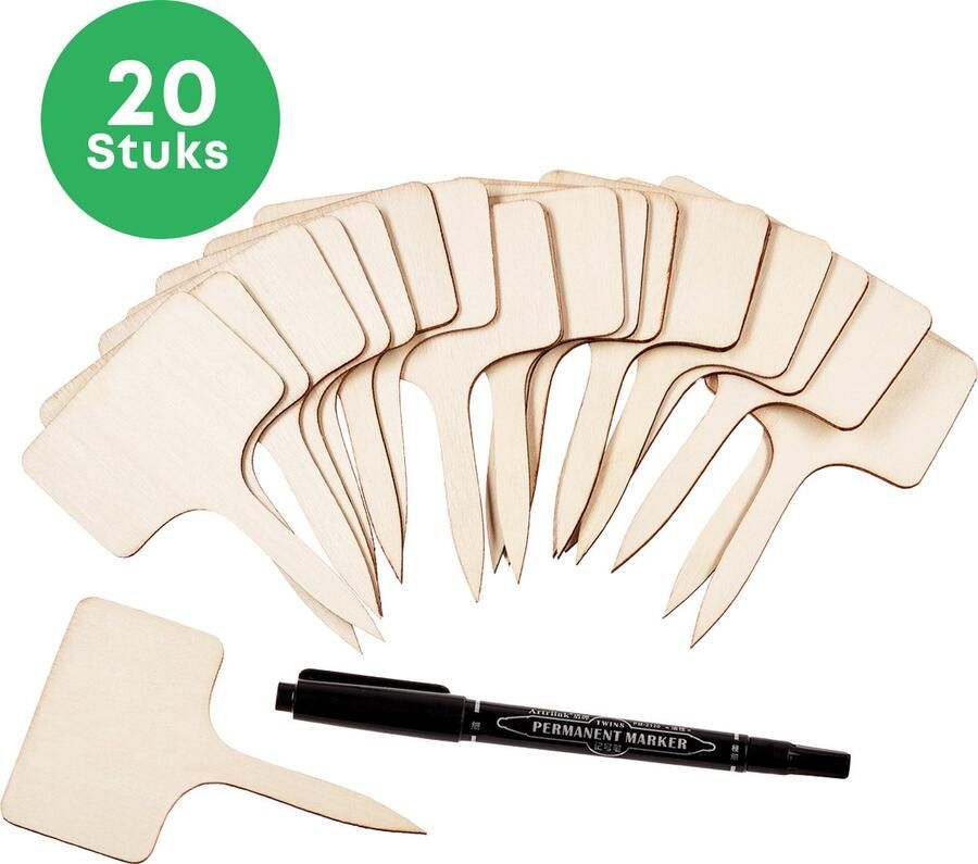 YUGN Plantenlabels 20 Stuks Hout Inclusief 1 pen Plantenstekers Planten Labelen Kruiden Labelen Steeketiketten Moestuin Bordjes Cadeautip