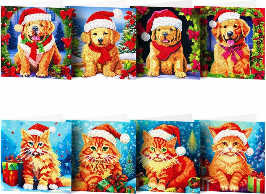 YUKO Diamond painting Diamond painting kerstkaarten diamond painting kerst volwassenen Set van 8 kerstkaarten 15x15cm Set 5