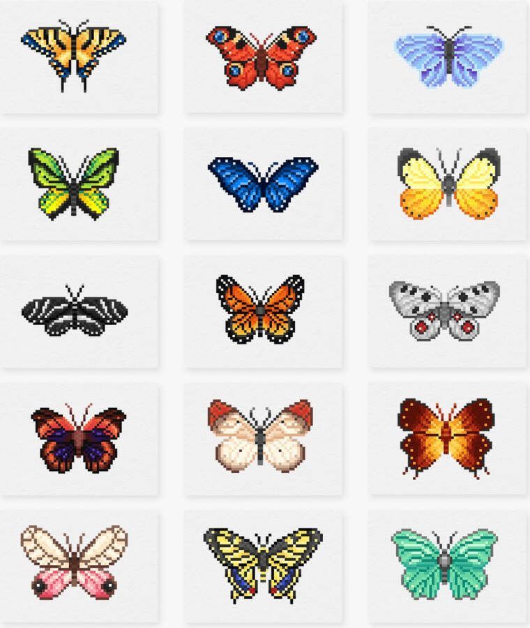 YUKO Diamond painting Mini Meesterwerken Set van 16 Vlinders 2.0 editie Diamond Paintings Diamond painting volwassenen