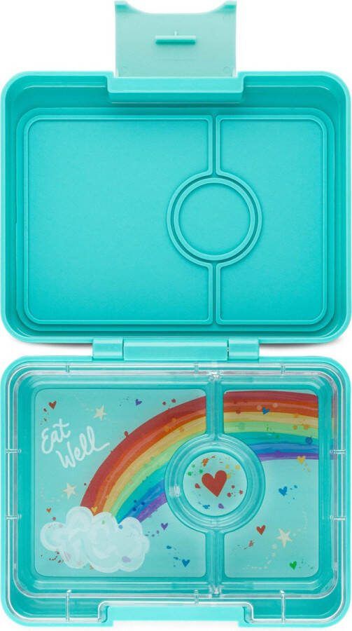 Yumbox Snack lekvrije Bento box lunchbox 3 vakken Misty Aqua Rainbow tray