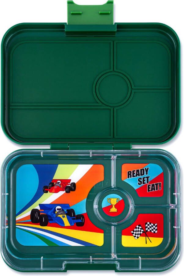 Yumbox Tapas XL lekvrije Bento box lunchbox 4 vakken Greenwich Green Race Cars tray