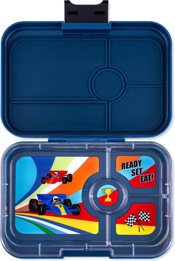 Yumbox Tapas XL lekvrije Bento box lunchbox 4 vakken Monte Carlo Blue Race Cars tray