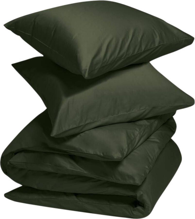 Yumeko dekbedovertrek katoen satijn dark olive 200x220 met 2 kussenslopen 60x70 Bio eco & fairtrade