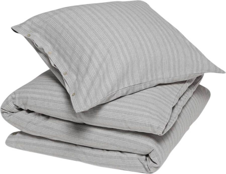 Yumeko dekbedovertrek velvet flanel grijs wit stripe 140x220 + 1 60x70 Biologisch & ecologisch