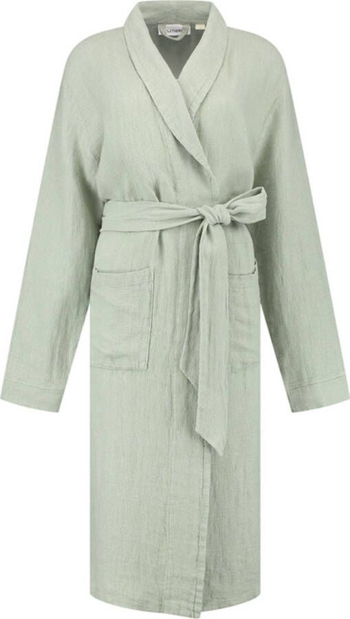 Yumeko kimono badjas gewassen linnen wafel misty green l