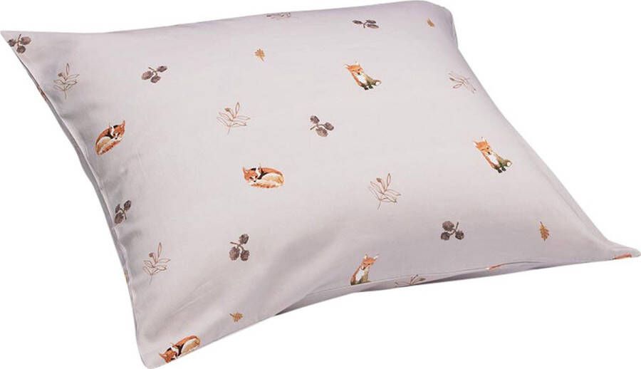 Yumeko kussensloop katoen satijn little fox mauve 50x60 1 stuk Bio eco & fairtrade 1 stuk