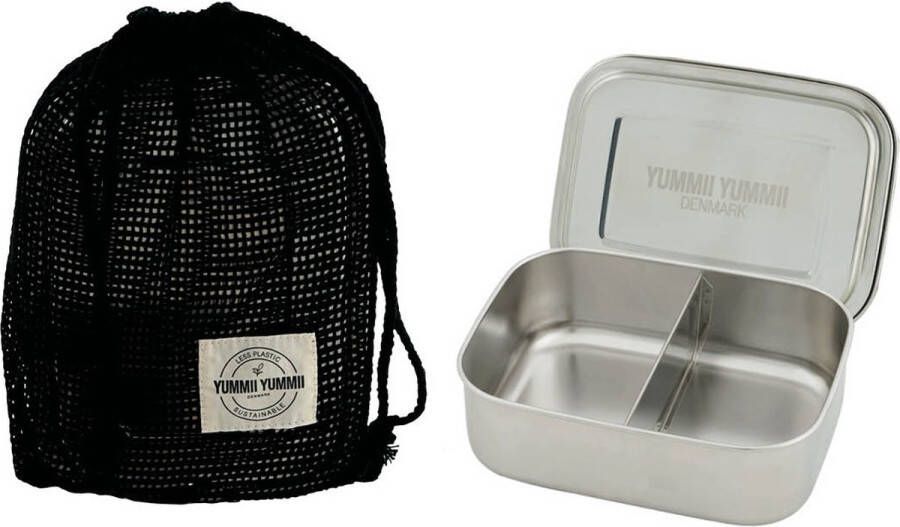 Yummii Bento Lunchbox Groot met 2 Compartimenten Roestvast Staal Zilver