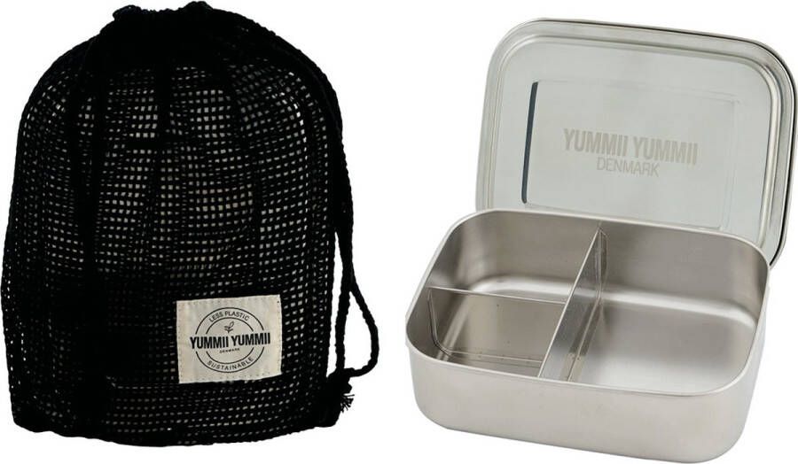 Yummii Bento Lunchbox Groot met 3 Compartimenten Roestvast Staal Zilver