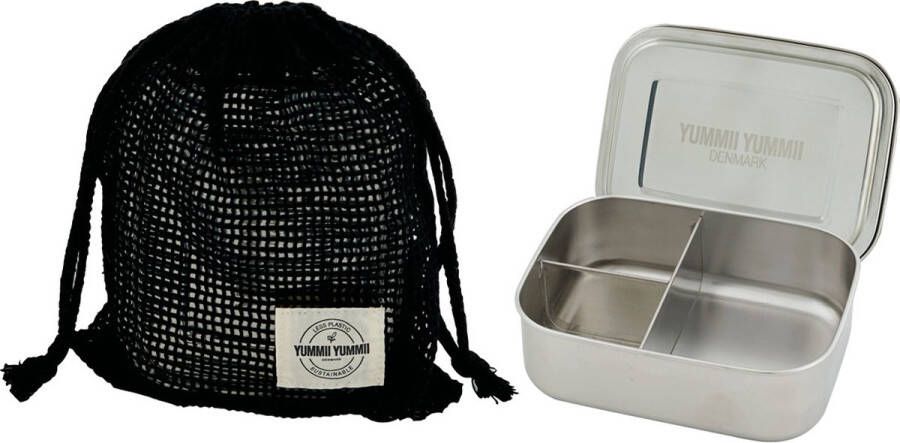 Yummii Bento Lunchbox Medium met 3 Compartimenten Roestvast Staal Zilver