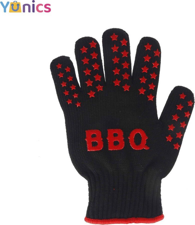 YUNICS BBQ Handschoenen BBQ Handschoenen Hittebestendig BBQ accesoires Rood Zwart