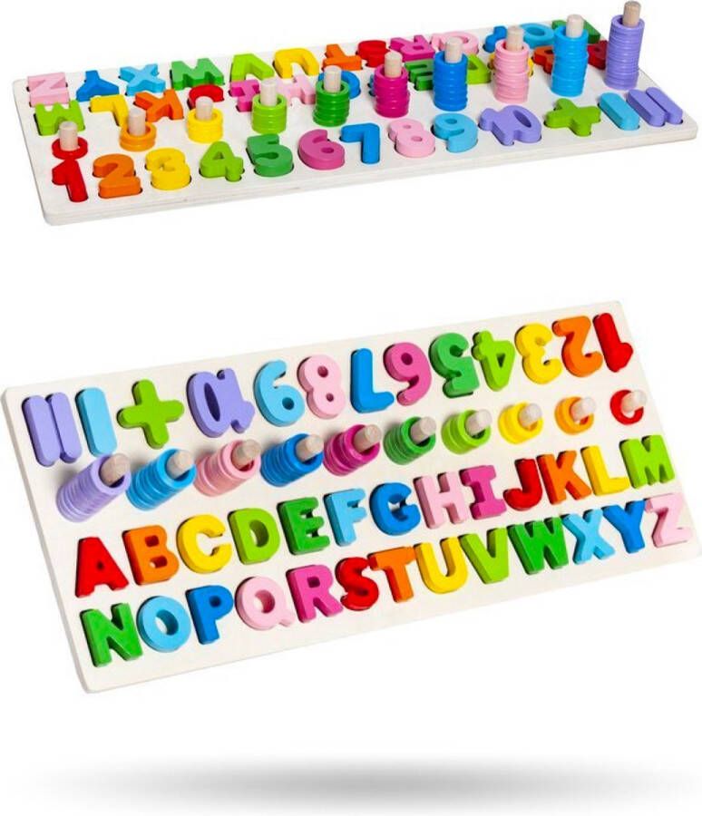 YUNICS Houten Speelgoed Alfabet Leren & Leren Tellen Puzzel Kinderen Speelgoed