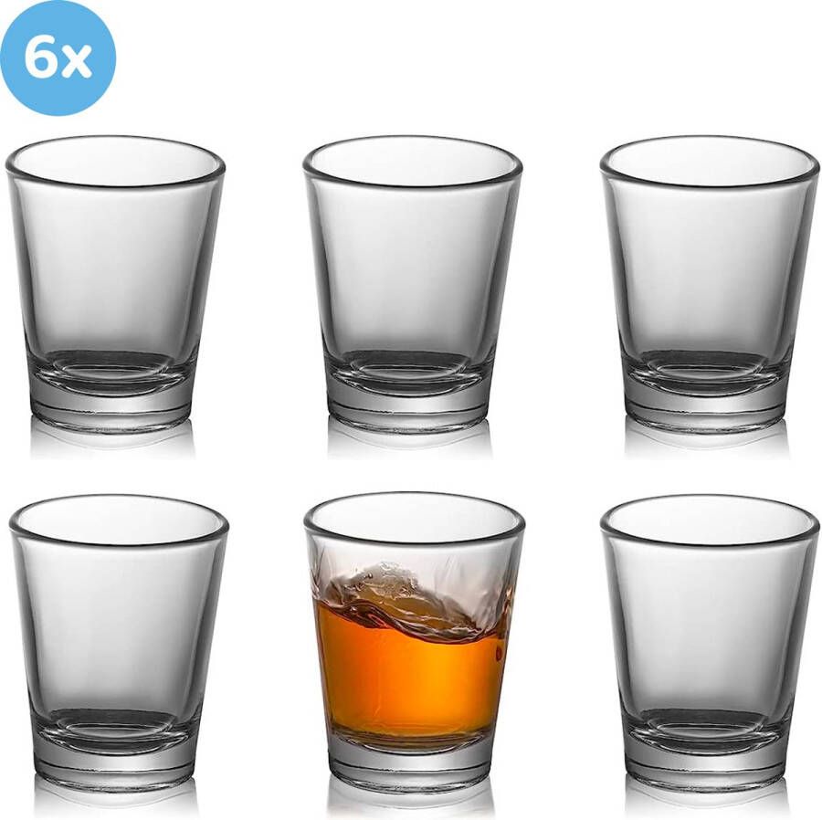 YUNICS Shotglaasjes Set Shotglaasjes Borrelglazen Hoogwaardig Duurzaam Glas 45ml Inhoud 6 Stuks Transparant Vaatwasserbestendig