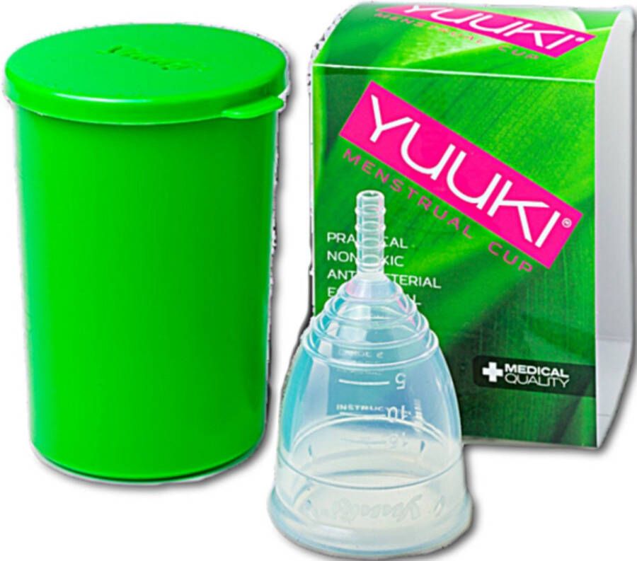 YUUKI Cup Soft menstruatiecup transparant Large met bewaarbeker magnetron sterilisator gemakkelijk in gebruik goede grip bij het verwijderen