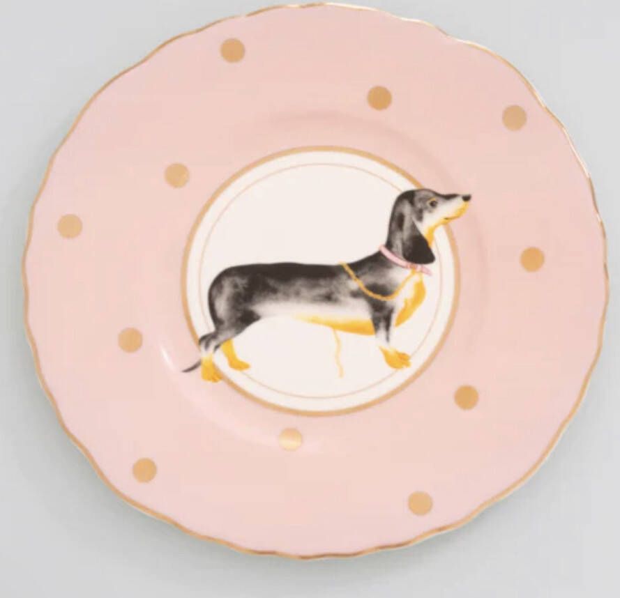 Yvonne Ellen London Animal Magic bord Teckel porselein roze ontbijtbord