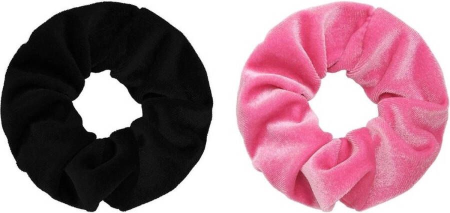 YW YEHWANG Set Scrunchie Zoet Fluweel Rosé Polyester + Basic scrunchie zwart Polyester