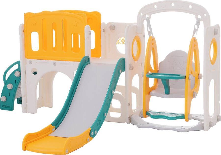 YYchan Speeltoestel 7 in 1 met glijbaan Glijbanen schommels platforms onderkasten geperforeerde spellen basketbalhoepels en trappen voor binnen en buiten Baby Peuter Kleuter Kerstmis Nieuwjaar Jongen Meisje Glijbaan Antiek Groen