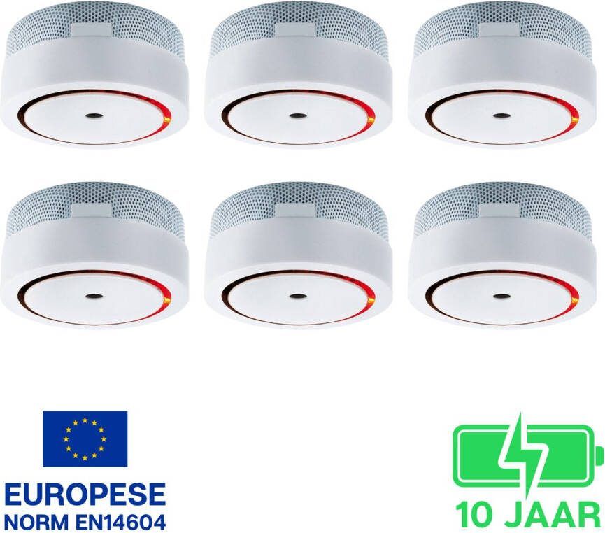 ZAAK. mini rookmelder met 10 jaar lithiumbatterij 6 stuks EN 14604