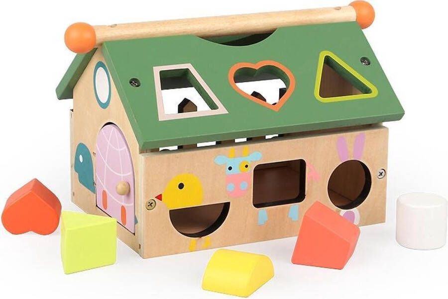 Zacia Toys Activiteiten Huis met Leerklok Educatief Speelgoed Houten Blokjes Hamerspel Kubus Baby Vormenstoof Motoriek Ontwikkeling Peuter