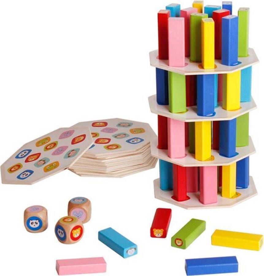 Zacia Toys Behendigheidsspel Stapeltoren Stapel blokken dobbelsteen Bouwblokken Houten speelgoed