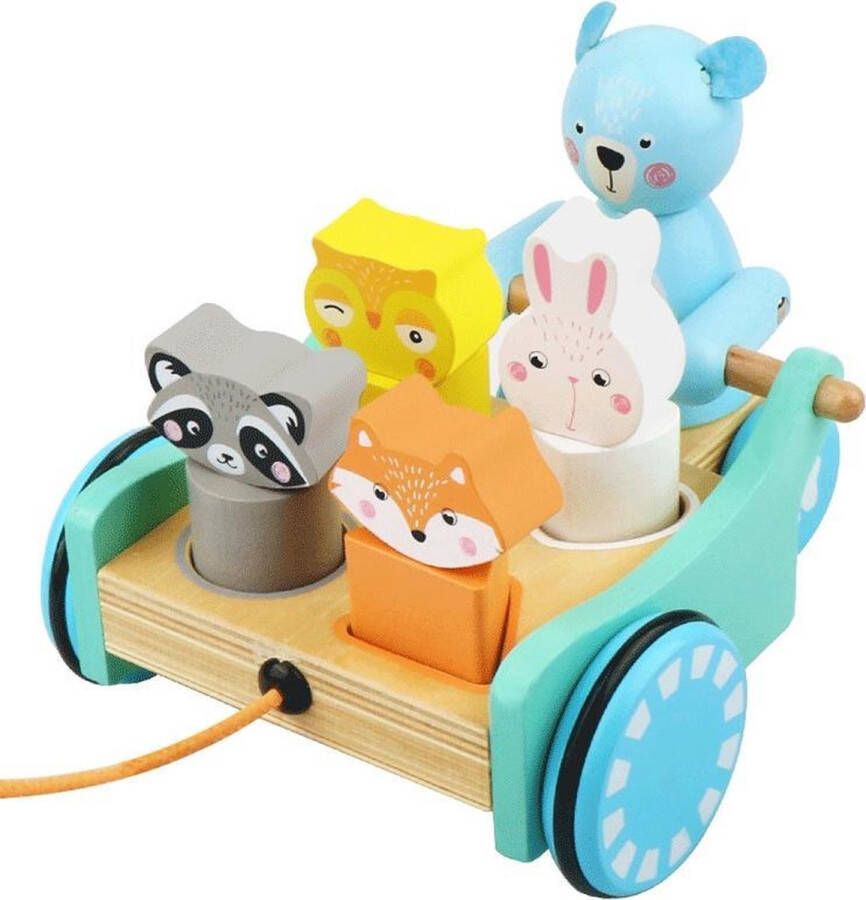 Zacia Toys Houten Bakfiets Dieren Trekfiguur Montessori speelgoed Vormenstoof