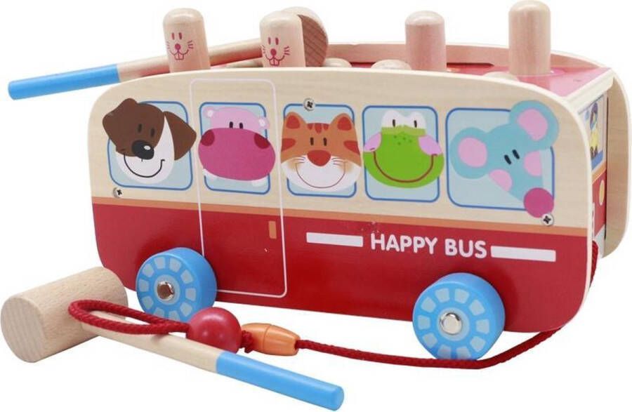 Zacia Toys Houten Speelgoedbus Hamster Hamerbank Educatief speelgoed Sleepwagen Trekfiguur