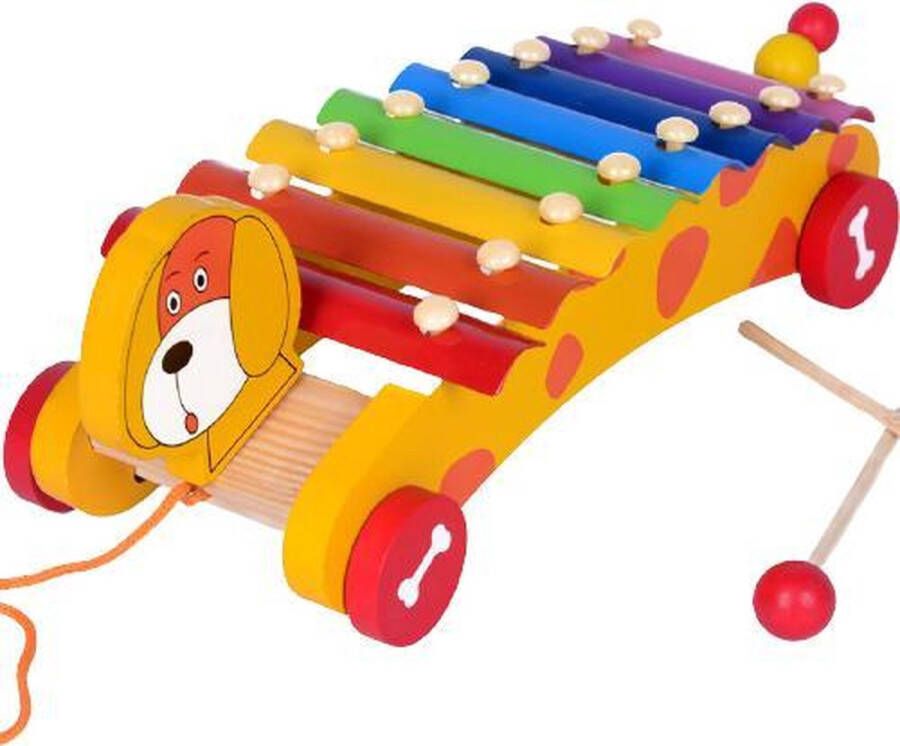 Zacia Toys Xylofoon Hond Geel met Trekkoord Trekfiguur Educatief speelgoed