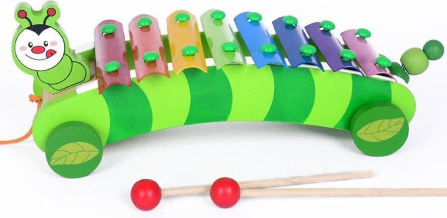 Zacia Toys Xylofoon Rups Groen met Trekkoord Trekfiguur Educatief speelgoed