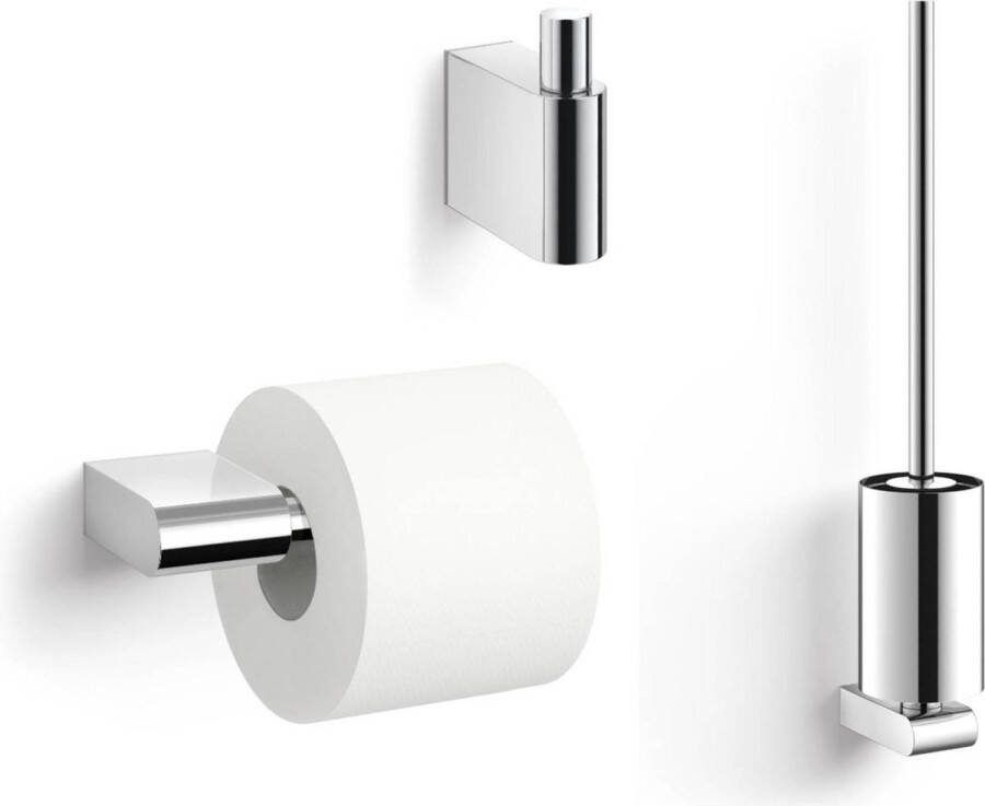 ZACK Atore Toiletaccessoiresets 3-in-1 Glans RVS WCRolhouder Toiletborstel en Handdoekhaak