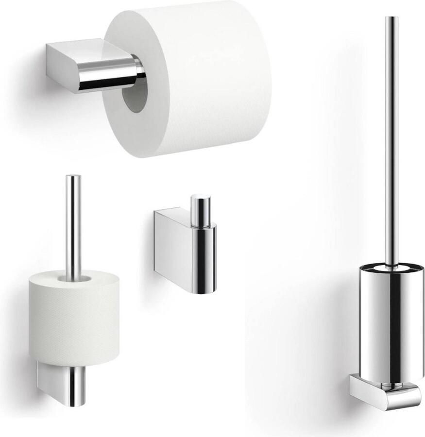ZACK Atore Toiletaccessoiresets 4-in-1 Glans RVS WCRolhouder Toiletborstel en Handdoekhaak