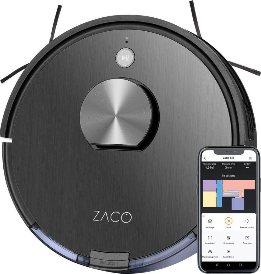 ZACO A10 robotstofzuiger met wisfunctie bediening met App Alexa Google Home mapping no-go zones timer robotwisser robotstofzuiger geschikt voor tapijt grijs