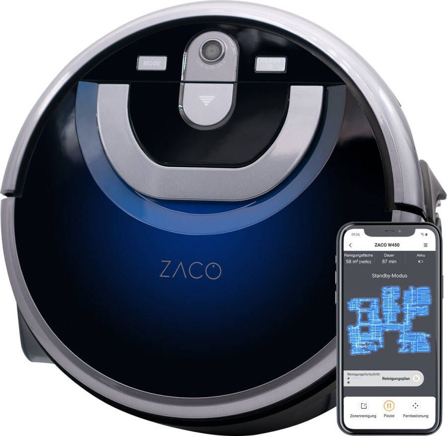 ZACO W450 dweilrobot met aparte schoon- en vuilwatertank 80min dweilen met laadstation bediening met App Alexa Google Home automatisch dweilen voor harde vloer houten vloer parket intelligente navigatie tapijtdetectie
