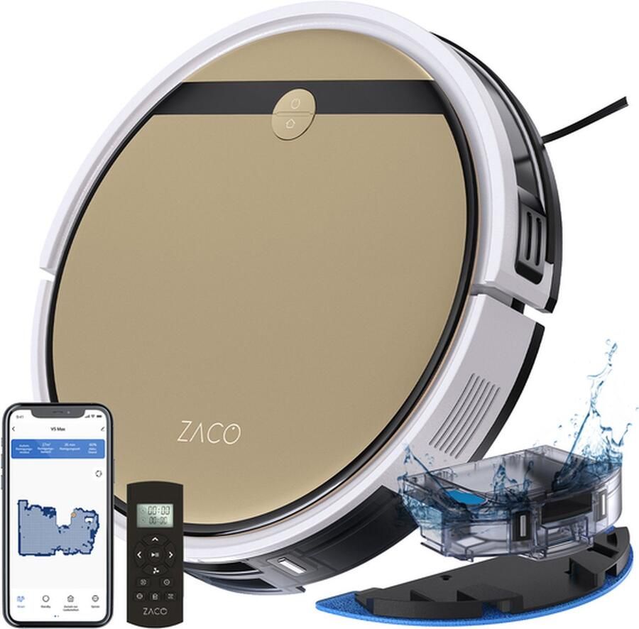 ZACO V5 Max Robotstofzuiger met dweilfunctie met oplaadstation 3000Pa Dweilrobot Robotstofzuiger huisdieren Inclusief app & afstandsbediening
