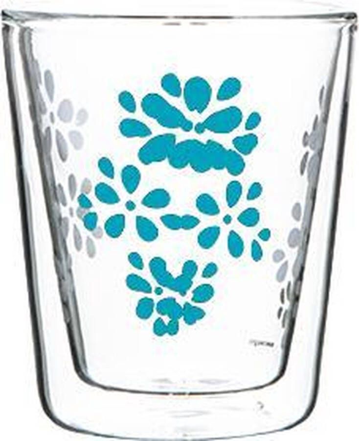 Zak!Designs Lily Dubbelwandige Koffiebeker Borrosilicaat Glas 200 ml Aqua blauw